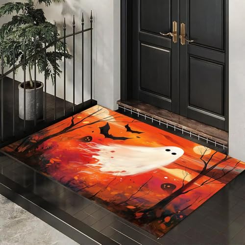Schmutzfangmatte Innen 50 x 80 cm, Fußmatte Innen Skandinavien, rutschfeste Fußmatte Weißer Stoffgeist, Eingangsteppich, Sauberlaufmatte, Türmatte für Eingang, Haustür, Innen und Außen ( Orange ) von MLSOWM