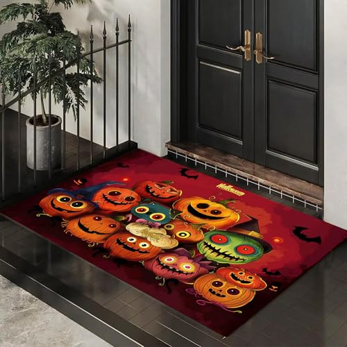 Schmutzfangmatte Innen Cartoon-Halloween Waschbarer Fussmatte Seltsamer Kürbischarakter Teppiche, Niedriger Flor, rutschfest, Weiche, Eingangstürmatte für Flur Eingangsbereich Küche,60 x 120 cm, Rot Schmutzfangmatte Innen Cartoon-Halloween Waschbarer Fussmatte Seltsamer Kürbischarakter Teppiche, Niedriger Flor, rutschfest, Weiche, Eingangstürmatte für Flur Eingangsbereich Küche,60 x 120 cm, Rot von MLSOWM