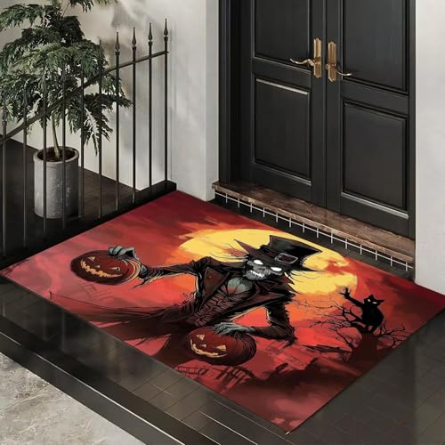 Schmutzfangmatte Innen Halloween-Mondlicht Waschbarer Fussmatte Untote Vogelscheuche Teppiche, Niedriger Flor, rutschfest, Weiche, Eingangstürmatte für Flur Eingangsbereich Küche,80 x 120 cm, Rot Schmutzfangmatte Innen Halloween-Mondlicht Waschbarer Fussmatte Untote Vogelscheuche Teppiche, Niedriger Flor, rutschfest, Weiche, Eingangstürmatte für Flur Eingangsbereich Küche,80 x 120 cm, Rot von MLSOWM