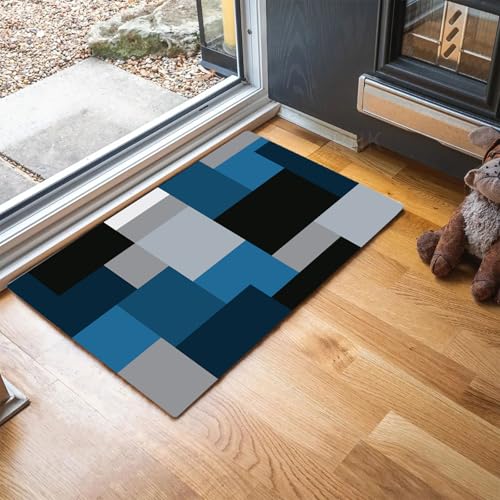 Schmutzfangmatte Innen Moderner Stil Waschbarer Fussmatte Quadratische Farbblöcke Teppiche, Niedriger Flor, rutschfest, Weiche, Eingangstürmatte für Flur Eingangsbereich Küche,60 x 90 cm, Grau-Blau Schmutzfangmatte Innen Moderner Stil Waschbarer Fussmatte Quadratische Farbblöcke Teppiche, Niedriger Flor, rutschfest, Weiche, Eingangstürmatte für Flur Eingangsbereich Küche,60 x 90 cm, Grau-Blau von MLSOWM