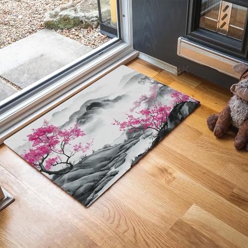 Schmutzfangmatte Innen Tuschemalerei Waschbarer Fussmatte Pfirsichblüten-Landschaftsmalerei Teppiche, Niedriger Flor, rutschfest, Weiche, Eingangstürmatte für Flur Eingangsbereich,80 x 120 cm, Grau Schmutzfangmatte Innen Tuschemalerei Waschbarer Fussmatte Pfirsichblüten-Landschaftsmalerei Teppiche, Niedriger Flor, rutschfest, Weiche, Eingangstürmatte für Flur Eingangsbereich,80 x 120 cm, Grau von MLSOWM