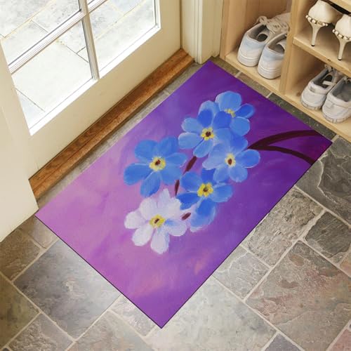 Schmutzfangmatte Vergissmeinnicht Fußmatte Innen 40 x 60 cm, Rutschfester Waschbarer Teppich Blumen-Ölgemälde Niedriges Profil Fußmatten für Eingang, Haustür, Patio, Flur, Garten - Dunkelviolett Schmutzfangmatte Vergissmeinnicht Fußmatte Innen 40 x 60 cm, Rutschfester Waschbarer Teppich Blumen-Ölgemälde Niedriges Profil Fußmatten für Eingang, Haustür, Patio, Flur, Garten - Dunkelviolett von MLSOWM