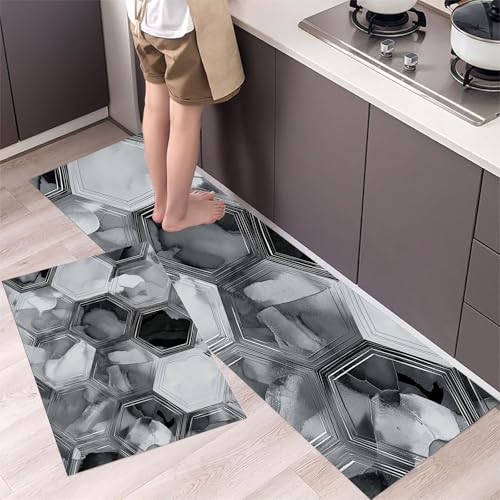 Sechseckige Fliesen Küchenteppiche 2er Set - Bequeme und Rutschfestes Küchenmatten Waschbare Glasmalerei Matten und Teppiche für Flur, Esszimmer, Anthrazitgrau 40x60cm+40x120cm Sechseckige Fliesen Küchenteppiche 2er Set - Bequeme und Rutschfestes Küchenmatten Waschbare Glasmalerei Matten und Teppiche für Flur, Esszimmer, Anthrazitgrau 40x60cm+40x120cm von MLSOWM