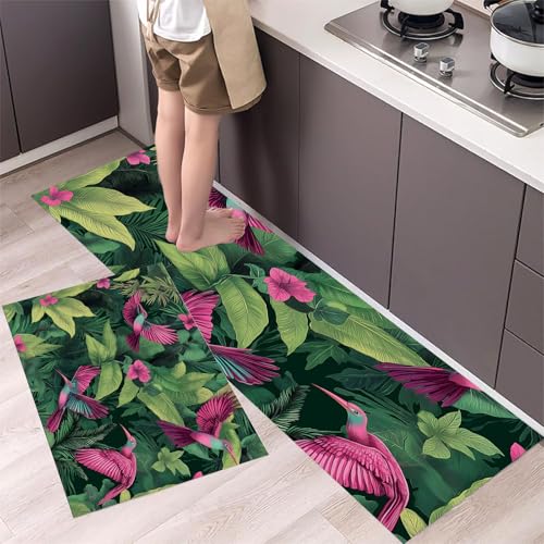 Vintage Pflanzen und Vögel Küchenteppiche 2er Set - Bequeme und Rutschfestes Küchenmatten Waschbare Grüner Dschungel Matten und Teppiche für Flur, Esszimmer, Smaragdgrün 40x60cm+40x120cm Vintage Pflanzen und Vögel Küchenteppiche 2er Set - Bequeme und Rutschfestes Küchenmatten Waschbare Grüner Dschungel Matten und Teppiche für Flur, Esszimmer, Smaragdgrün 40x60cm+40x120cm von MLSOWM