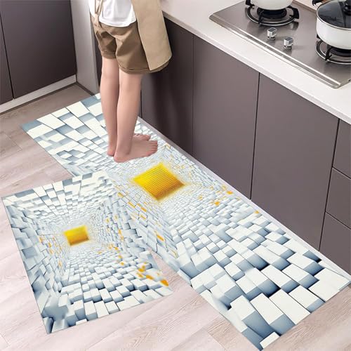Weißes Quadrat Küchenteppich Set 2 Stück rutschfeste, Würfeltunnel Waschbare Küchen Matten Teppiche Set,für Flur Läufer, Esszimmer, Eingang Türmatte 43x75cm+43x120cm Weiß Weißes Quadrat Küchenteppich Set 2 Stück rutschfeste, Würfeltunnel Waschbare Küchen Matten Teppiche Set,für Flur Läufer, Esszimmer, Eingang Türmatte 43x75cm+43x120cm Weiß von MLSOWM