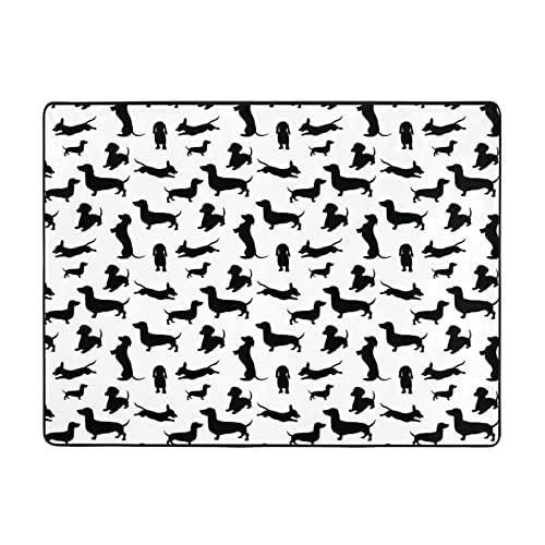 MLTRFGJ Black Dogs Dackel-Hunde-bedruckte Flanell-Bodenmatte, saugfähig und langlebig, geeignet für verschiedene Anlässe von MLTRFGJ