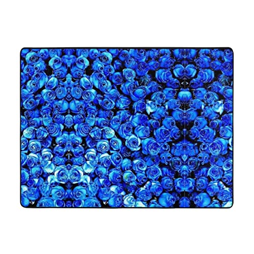 MLTRFGJ Blaue Rose bedruckte Flanell-Bodenmatte, saugfähig und langlebig, geeignet für verschiedene Anlässe von MLTRFGJ