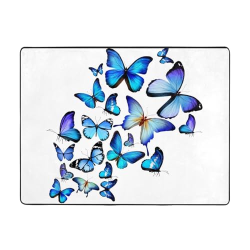 MLTRFGJ Blauer Schmetterlings-Druck, Flanell-Bodenmatte, saugfähig und langlebig, geeignet für verschiedene Anlässe von MLTRFGJ