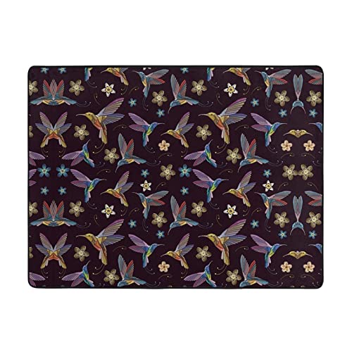 MLTRFGJ Fußmatte mit Blumen-Kolibri-Stickerei, bedruckter Flanell, saugfähig und langlebig, geeignet für verschiedene Anlässe von MLTRFGJ
