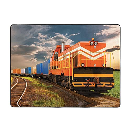 MLTRFGJ Güterzug bedruckte Flanell-Bodenmatte, saugfähig und langlebig, geeignet für verschiedene Anlässe von MLTRFGJ