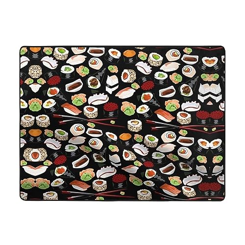 MLTRFGJ Japanische Sushi-Bodenmatte, schwarz, bedruckter Flanell, saugfähig und langlebig, geeignet für verschiedene Anlässe von MLTRFGJ