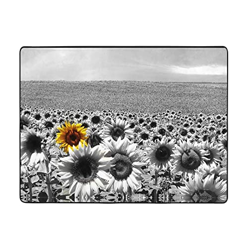 MLTRFGJ Schwarze und weiße Sonnenblumen-bedruckte Flanell-Bodenmatte, saugfähig und langlebig, geeignet für verschiedene Anlässe von MLTRFGJ