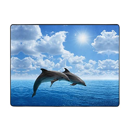 MLTRFGJ Zwei Delfine bedruckte Flanell-Bodenmatte, saugfähig und langlebig, geeignet für verschiedene Anlässe von MLTRFGJ