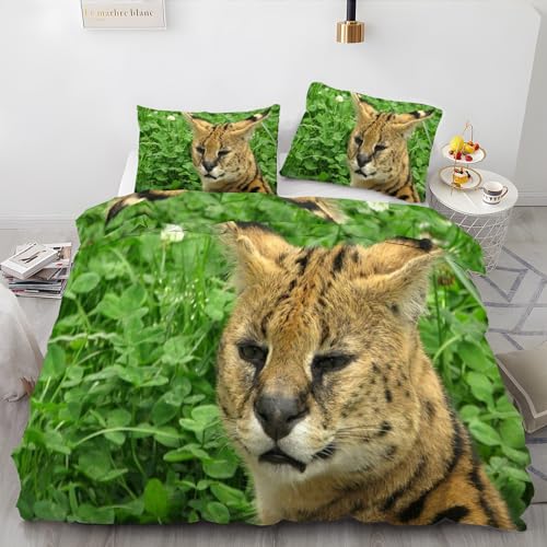 MLUNKQAIL Bettbezug 135x200 GrüNer Dschungel Bettwäsche Serval Katze Weich Atmungsaktiv Bettwäsche Set Mikrofaser Bettbezüge und 2 Kissenbezüge 80x80 cm mit Reißverschluss für Ganzjaehrig von MLUNKQAIL