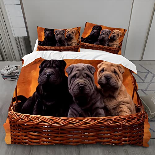 MLUNKQAIL Bettbezug 135x200 Shar-Pei Bettwäsche Korb Weich Atmungsaktiv Bettwäsche Set Mikrofaser Bettbezüge und 2 Kissenbezüge 80x80 cm mit Reißverschluss für Ganzjaehrig von MLUNKQAIL