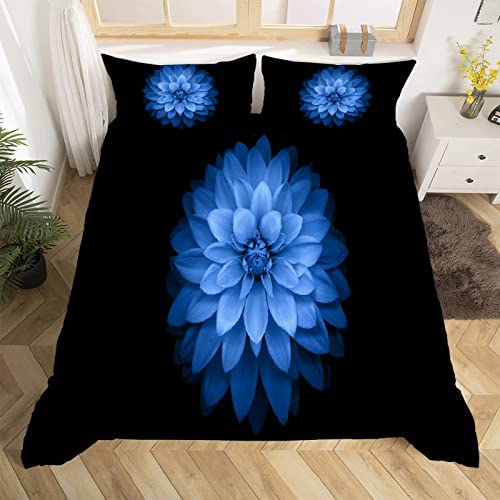 MLUNKQAIL Bettbezug 155x220 Blau Bettwäsche Die Blumen Weich Atmungsaktiv Bettwäsche Set Mikrofaser Bettbezüge und 2 Kissenbezüge 80x80 cm mit Reißverschluss für Ganzjaehrig von MLUNKQAIL