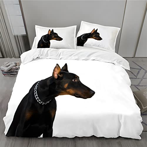 MLUNKQAIL Bettbezug 155x220 Dobermann Pinscher Bettwäsche Weiss Weich Atmungsaktiv Bettwäsche Set Mikrofaser Bettbezüge und 2 Kissenbezüge 80x80 cm mit Reißverschluss für Ganzjaehrig von MLUNKQAIL