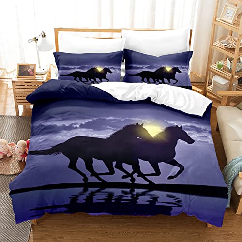 MLUNKQAIL Bettbezug 155x220 Lila Bettwäsche Pferd Weich Atmungsaktiv Bettwäsche Set Mikrofaser Bettbezüge und 2 Kissenbezüge 80x80 cm mit Reißverschluss für Ganzjaehrig von MLUNKQAIL