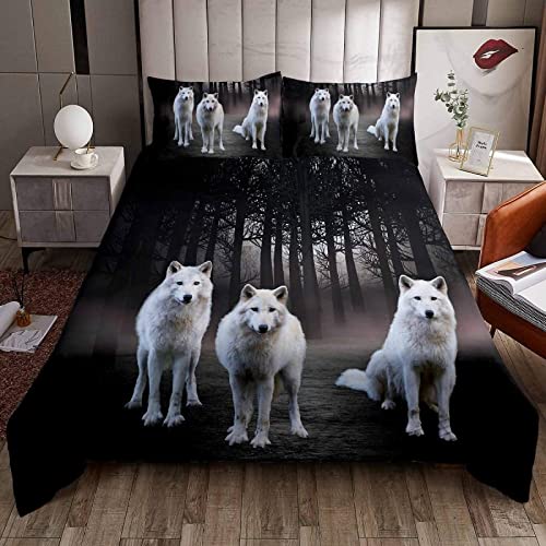 MLUNKQAIL Bettbezug 155x220 Wolf Bettwäsche Wald Weich Atmungsaktiv Bettwäsche Set Mikrofaser Bettbezüge und 2 Kissenbezüge 80x80 cm mit Reißverschluss für Ganzjaehrig von MLUNKQAIL