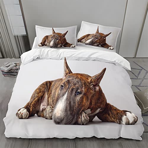 MLUNKQAIL Bettbezug 200x200 Bullterrier Bettwäsche Weiss Weich Atmungsaktiv Bettwäsche Set Mikrofaser Bettbezüge und 2 Kissenbezüge 80x80 cm mit Reißverschluss für Ganzjaehrig von MLUNKQAIL