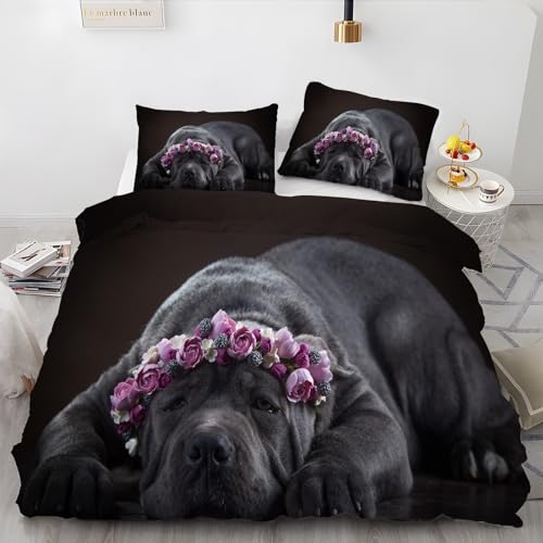 MLUNKQAIL Bettbezug 200x200cmKranz Bettwäsche 200x200 3 teilig Cane Corso Wendebettwäsche und Kissenbezug 80x80 Weiche & Atmungsaktive Mikrofaser Bettwäsche-Sets mit Reißverschluss von MLUNKQAIL