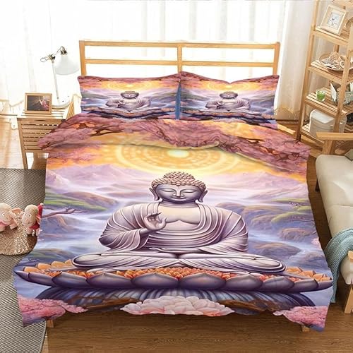 MLUNKQAIL Bettbezug 220x240 PfirsichblüTe Bettwäsche Buddha Weich Atmungsaktiv Bettwäsche Set Mikrofaser Bettbezüge und 2 Kissenbezüge 80x80 cm mit Reißverschluss für Ganzjaehrig von MLUNKQAIL