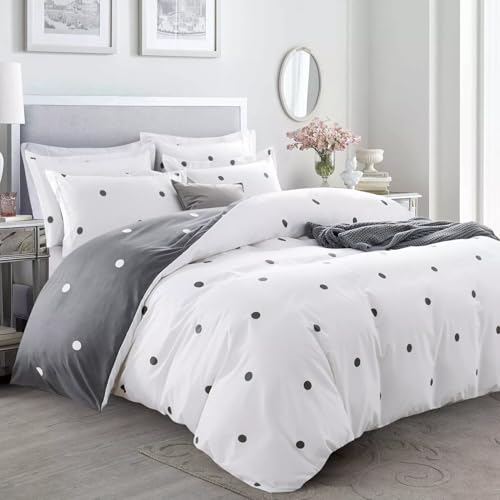 MLUNKQAIL BettwäSche 135x200 Graue Punkte Bettbezug Set 3 Teilig WeißE Tupfen Flauschig BettbezüGe und 2 Kissenbezug 80x80, Allergiker BettwäSche-Sets Weiche Microfaser mit ReißVerschluss von MLUNKQAIL
