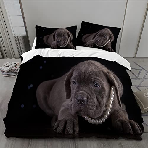 MLUNKQAIL Bettwäsche 135x200, Cane Corso Bettbezug, Schwarz Weich Atmungsaktiv Bettwäsche Set, Mikrofaser Bettbezüge und 2 Kissenbezüge 80x80 cm mit Reißverschluss für Ganzjaehrig von MLUNKQAIL