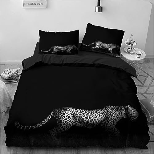 MLUNKQAIL Bettwäsche 135x200, Leopard Bettbezug, Schwarz Weich Atmungsaktiv Bettwäsche Set, Mikrofaser Bettbezüge und 2 Kissenbezüge 80x80 cm mit Reißverschluss für Ganzjaehrig von MLUNKQAIL