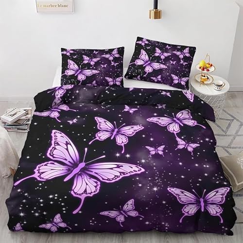 MLUNKQAIL Bettwäsche 135x200, Lila Schmetterling Bettbezug, Schneeflocke Weich Atmungsaktiv Bettwäsche Set, Mikrofaser Bettbezüge und 2 Kissenbezüge 80x80 cm mit Reißverschluss für Ganzjaehrig MLUNKQAIL Bettwäsche 135x200, Lila Schmetterling Bettbezug, Schneeflocke Weich Atmungsaktiv Bettwäsche Set, Mikrofaser Bettbezüge und 2 Kissenbezüge 80x80 cm mit Reißverschluss für Ganzjaehrig von MLUNKQAIL