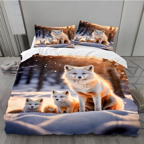 MLUNKQAIL Bettwäsche 135x200, Roter Fuchs Bettbezug, WeißEr Schnee Weich Atmungsaktiv Bettwäsche Set, Mikrofaser Bettbezüge und 2 Kissenbezüge 80x80 cm mit Reißverschluss für Ganzjaehrig von MLUNKQAIL