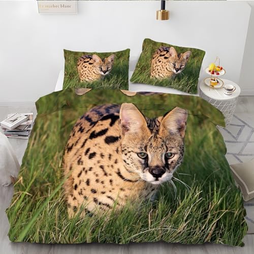 MLUNKQAIL Bettwäsche 135x200, Serval Katze Bettbezug, GrüN Weich Atmungsaktiv Bettwäsche Set, Mikrofaser Bettbezüge und 2 Kissenbezüge 80x80 cm mit Reißverschluss für Ganzjaehrig von MLUNKQAIL