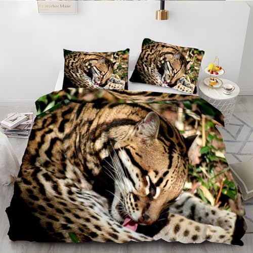 MLUNKQAIL Bettwäsche 135x200, Tiger Katze Bettbezug, Gefallene BläTter Weich Atmungsaktiv Bettwäsche Set, Mikrofaser Bettbezüge und 2 Kissenbezüge 80x80 cm mit Reißverschluss für Ganzjaehrig von MLUNKQAIL