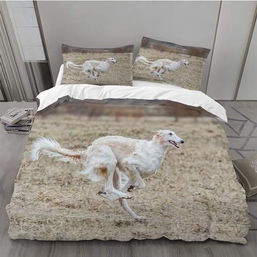 MLUNKQAIL Bettwäsche 155x220 Erdfarbe Bettwaesche 155x220 Barsoi 3D Bettzeug Set Winter Weich Kuschelige Mikrofaser Bettwäsche-Sets Bettbezug mit 2 x Kissenbezug 80x80 cm von MLUNKQAIL