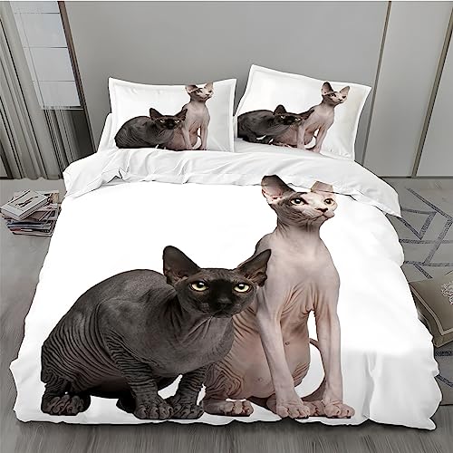 MLUNKQAIL Bettwäsche 200x200, Sphynx-Katze Bettbezug, Weiss Weich Atmungsaktiv Bettwäsche Set, Mikrofaser Bettbezüge und 2 Kissenbezüge 80x80 cm mit Reißverschluss für Ganzjaehrig von MLUNKQAIL