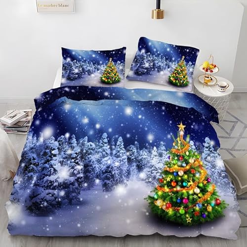 MLUNKQAIL Bettwäsche 220x240, Schneeflocke Bettbezug, Blauer Weihnachtsbaum Weich Atmungsaktiv Bettwäsche Set, Mikrofaser Bettbezüge und 2 Kissenbezüge 80x80 cm mit Reißverschluss für Ganzjaehrig von MLUNKQAIL