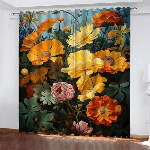 MLUNKQAIL Vorhänge Blume Vorhang Pflanzen Verdunklungsvorhänge mit Ösen, Vorhang Blickdicht für Wohnzimmer Schlafzimmer Dekoration, 2er Set, 140 x 245 cm (BreitexHöhe) von MLUNKQAIL