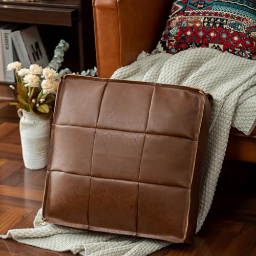 MLUPODY PU Leder Bodenkissen Bezug – Sitzkissen Hülle zum Selbstbefüllen – 45x45x15cm, Braun – Nachhaltiger DIY Pouf ohne Füllung für Wohnzimmer & Kinderzimmer von MLUPODY