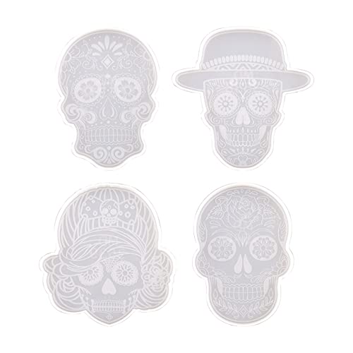4 PCs Schädel Epoxidharzform Tasse Matte Tasse Kissen Silikonform Home Dekorationen Gusswerkzeuge Form von MLWSKERTY