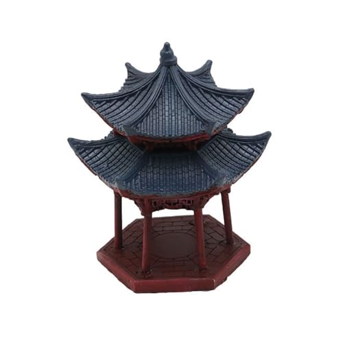MLWSKERTY Doppelstufe Hexagon Pagode Harz Aquarium Chinesische Pavillonlandschaft Für Fisch & Tabletop Doppelschicht Hexagonaler Pavillonaquarien Dekoration von MLWSKERTY