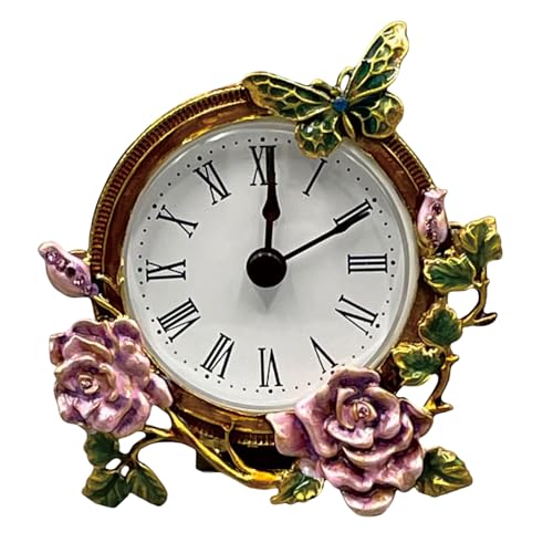 MLWSKERTY Vintage Small Tischuhr Ruhige Analoge Design Handbemalte Metallblumen Schmetterlingskörperschreibtisch Für Schlafzimmer Und Büro Ruhiger Schreibtisch von MLWSKERTY