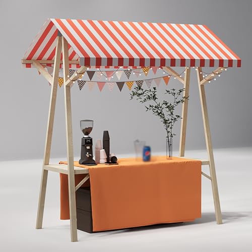 Marktstand, Imbisswagen Tragbarer, flexibler, zusammenklappbarer Verkaufswagen aus Holz, rollender Ausstellungsständer für Bauernmärkte mit Tischdeckendach für Straßenimbisse/Veranstaltungen(Orange,L von MLYAYE