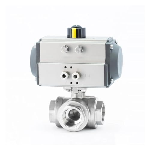 1-1/4" dreiteiliger pneumatischer Dreiwege-Kugelhahn mit hoher Plattform und Edelstahl-Innengewinde, T-Typ, L-Typ-Kugelhahn(L Type) von MLYHQFMV