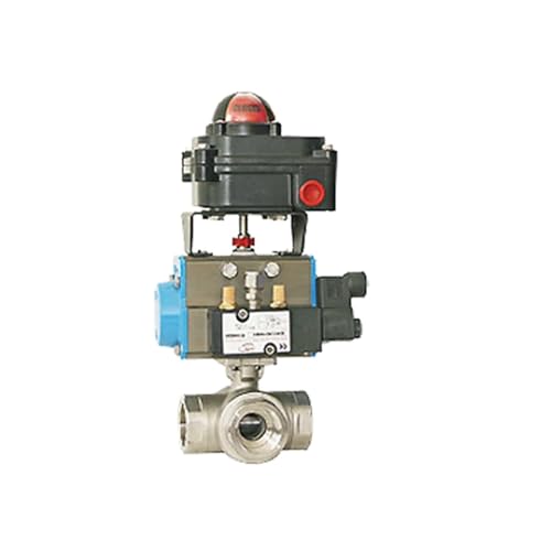 DN32 304 Edelstahl Dreiwege-Heißwasserdampf doppeltwirkender pneumatischer Antrieb 2 PC-Kugelhahn mit Positionsdetektor(T TYPE_SINGLE ACTING) von MLYHQFMV