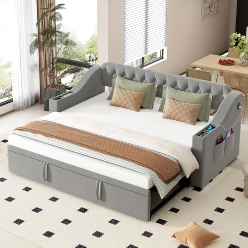 Ausziehbar Schlafcouch 90/180 x 190 cm, Sofa Bett 2 Sitzer mit Schlaffunktion, Klappsofa mit Lattenrost und USB-Ladeanschluss, SamtStoff, Ohne Matratze,Lightgray Ausziehbar Schlafcouch 90/180 x 190 cm, Sofa Bett 2 Sitzer mit Schlaffunktion, Klappsofa mit Lattenrost und USB-Ladeanschluss, SamtStoff, Ohne Matratze,Lightgray von MLYYYDSS