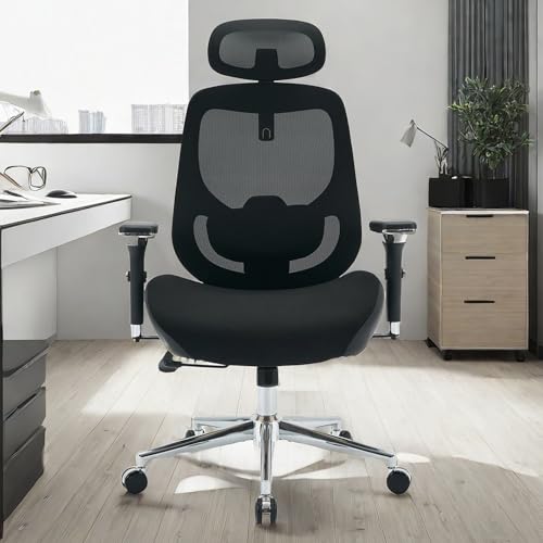 Bürostuhl Ergonomisch, Ergonomischer Bürostuhl mit Verstellbarer Lendenwirbelstütze, Armlehnen und Kopfstütze, Drehstuhl Bürostuhl 230 kg, Schreibtischstuhl Chefsessel Wippfunktion bis 120° von MLYYYDSS
