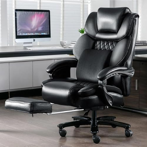 Bürostuhl mit Vibrationsmassage Ergonomischer 230KG, PU Leder Chefsessel mit Fußstütze, Drehstuhl mit Armlehnen und Kopfstütze, hoher Rückenlehne, Schreibtischstuhl Höhenverstellbarer von MLYYYDSS