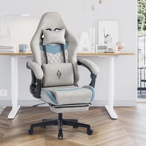 Gaming Stuhl mit Fußstütze Gaming Stuhl Stoff Bürostuhl mit Lendenwirbelstütze Ergonomischer Gaming Sessel Gaming Stuhl 150 kg Belastbarkeit Gamer Stuhl Verstellbare Armlehne, Grau Gaming Stuhl mit Fußstütze Gaming Stuhl Stoff Bürostuhl mit Lendenwirbelstütze Ergonomischer Gaming Sessel Gaming Stuhl 150 kg Belastbarkeit Gamer Stuhl Verstellbare Armlehne, Grau von MLYYYDSS
