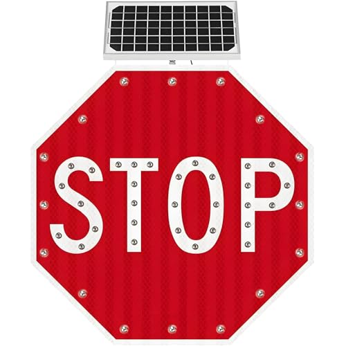 Solarbetriebenes LED-Blink-Stoppschild, achteckige Verkehrsschilder aus Aluminium, blinkende LED-Straße, robuster, rostfreier Metallrahmen, reflektierende Folie in Ingenieurqualität 80*80cm von MLYYYDSS