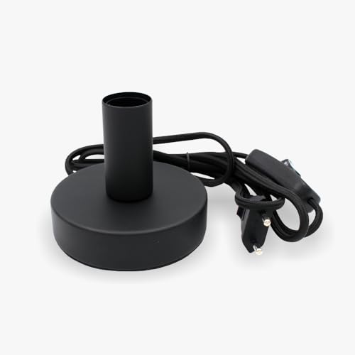 MLZ Tischleuchte Lampe Ø10cm - Fassung E14 max. 40W, Textilkabel mit Kabelschalter An/Aus | ohne Leuchtmittel | Schwarz von MLZ